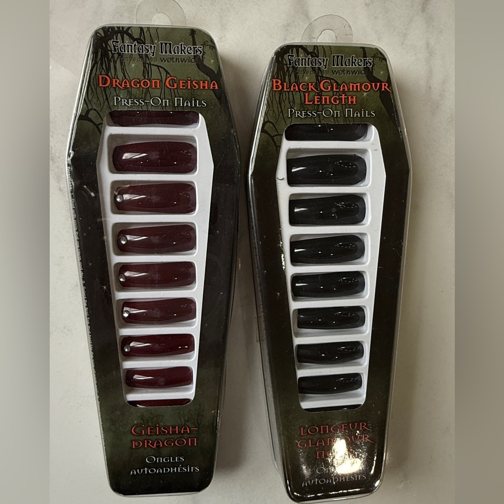 Deep Red and Black Press-On Nails